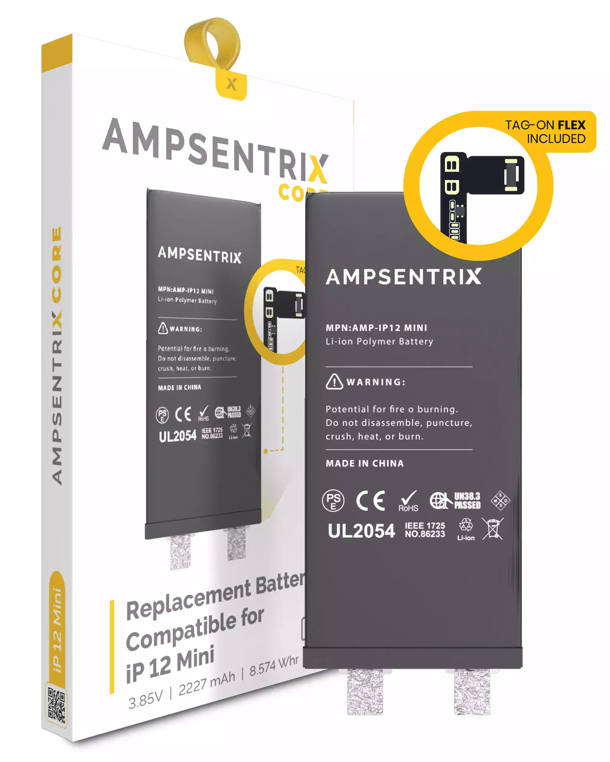 Núcleo de Batería de Repuesto con Flex Universal Tag-On Para iPhone 12 Mini (Requiere Soldadura por Puntos) (AmpSentrix Core)