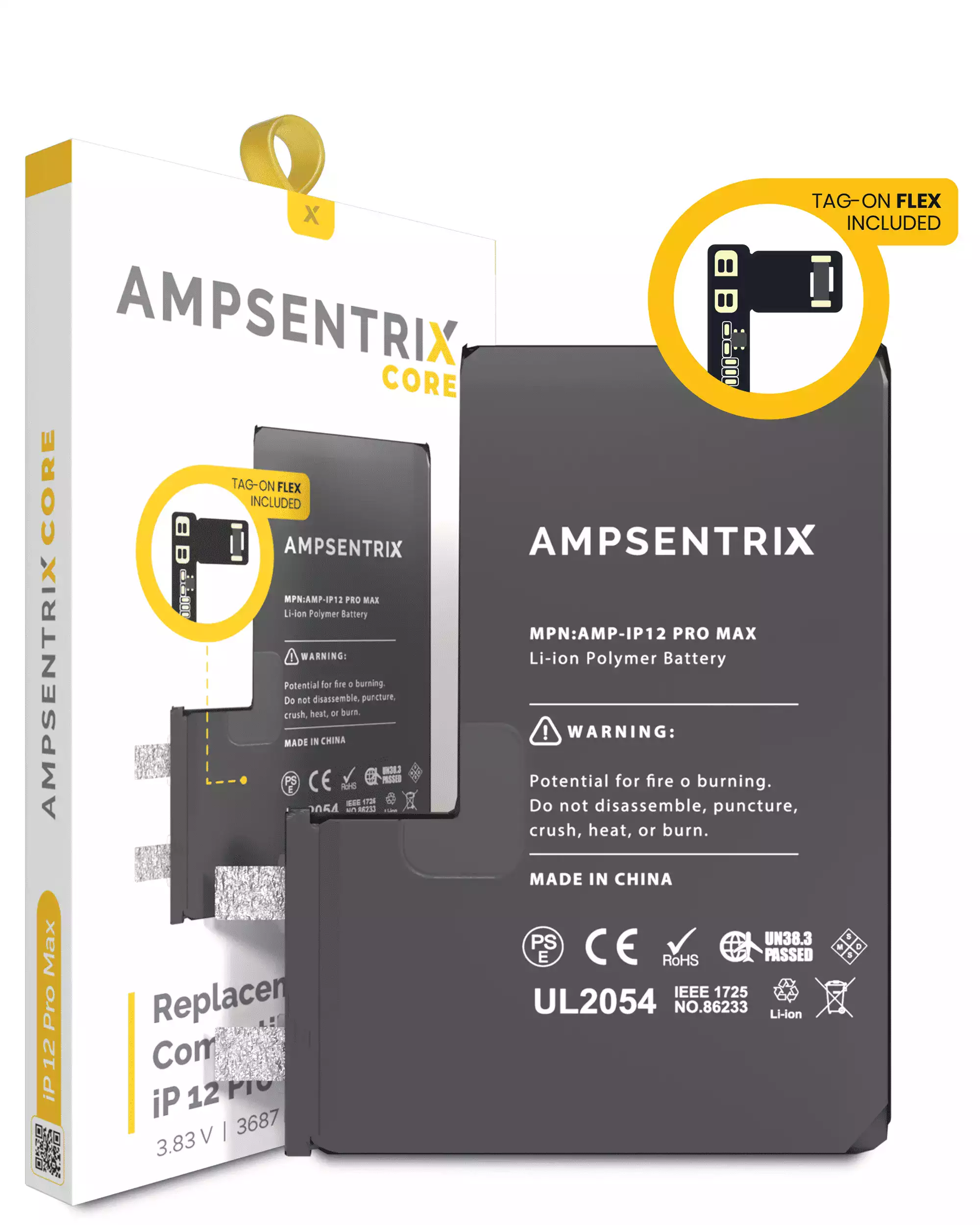 Núcleo de Batería de Repuesto con Flex Universal Tag-On Para iPhone 12 Pro Max (Requiere Soldadura por Puntos) (AmpSentrix Core)