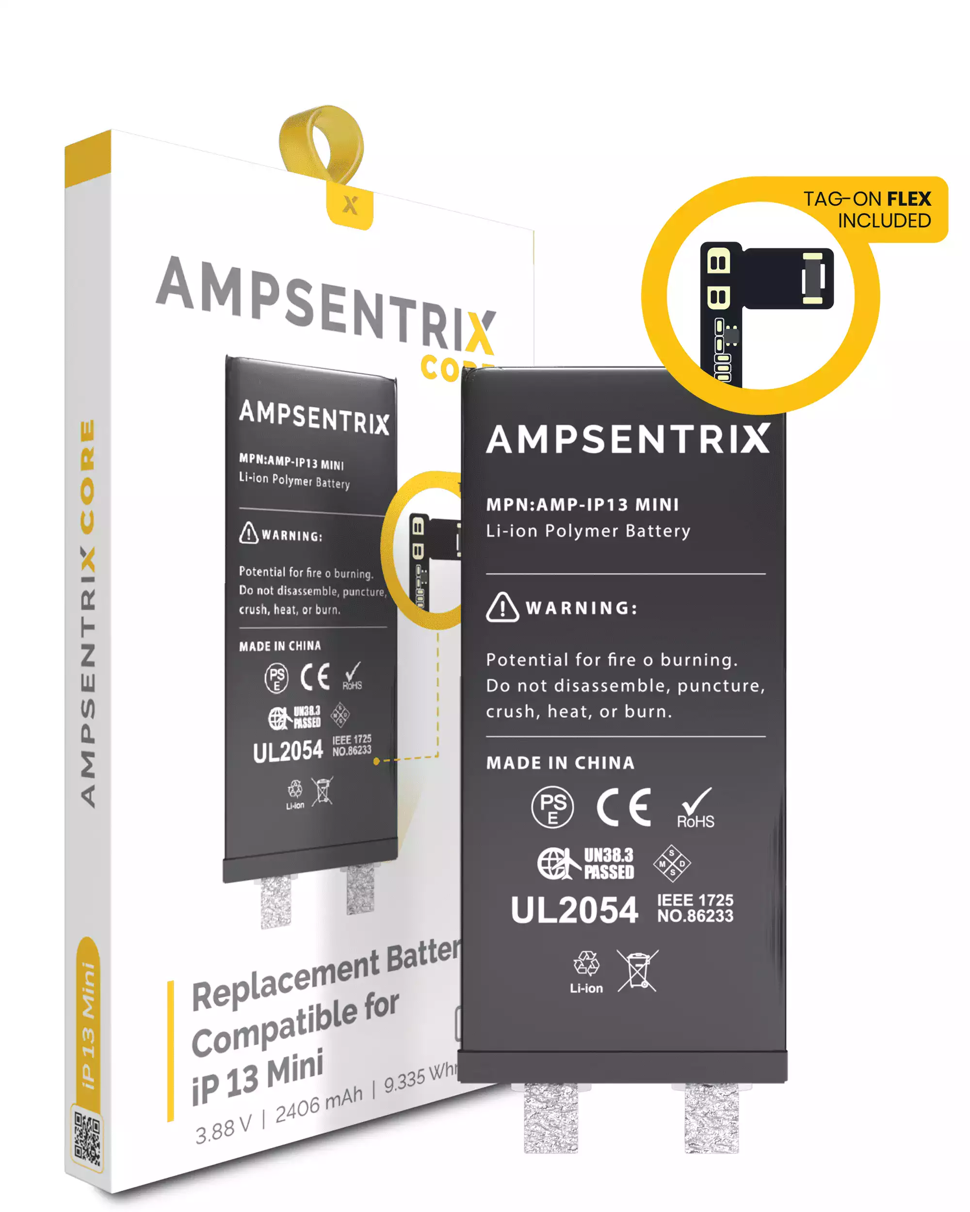 Núcleo de Batería de Repuesto con Flex Universal Tag-On Para iPhone 13 Mini (Requiere Soldadura por Puntos) (AmpSentrix Core)