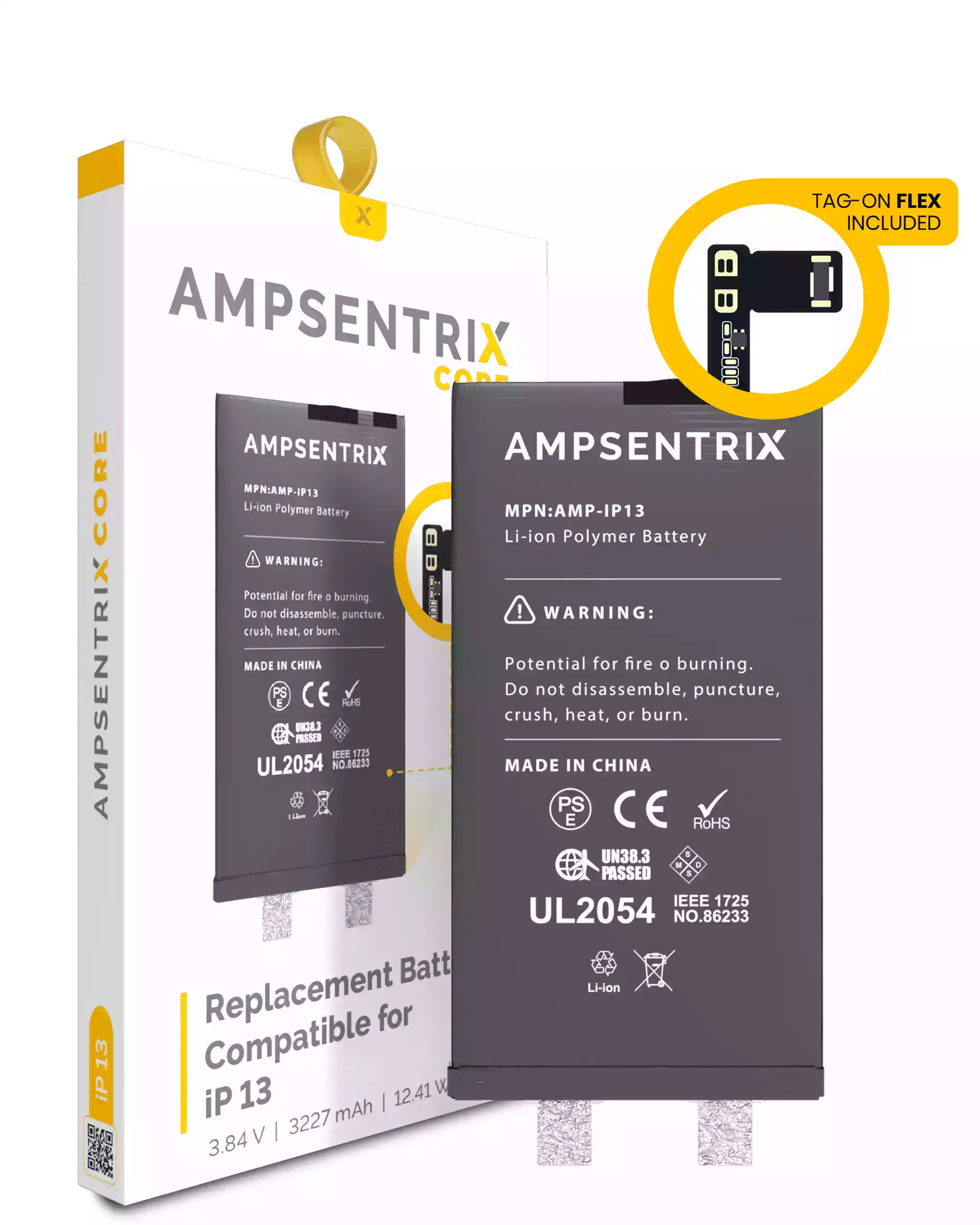 Núcleo de Batería de Repuesto con Flex Universal Tag-On Para iPhone 13 (Requiere Soldadura por Puntos) (AmpSentrix Core)