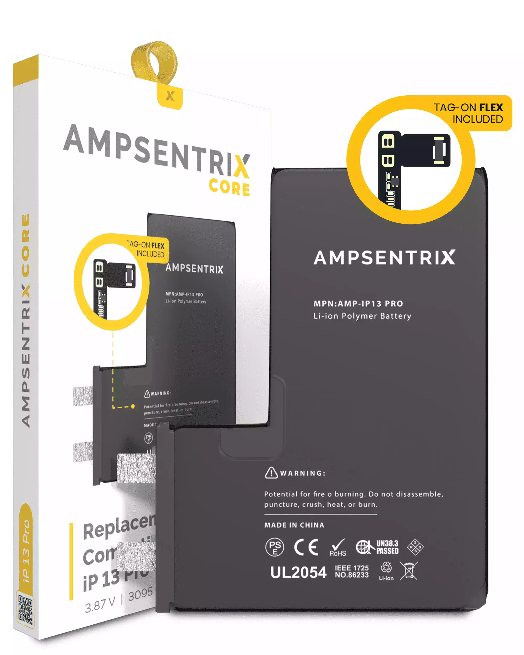 Núcleo de Batería de Repuesto con Flex Universal Tag-On Para iPhone 13 Pro (Requiere Soldadura por Puntos) (AmpSentrix Core)