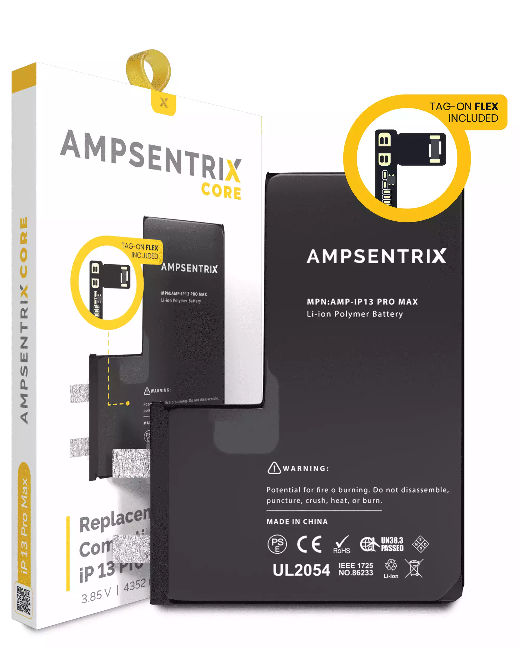 Núcleo de Batería de Repuesto con Flex Universal Tag-On Para iPhone 13 Pro Max (Requiere Soldadura por Puntos) (AmpSentrix Core)