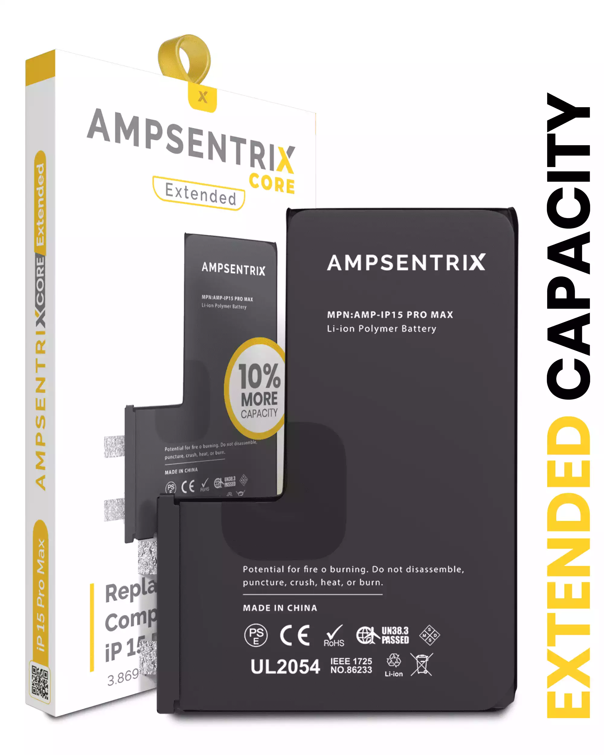 [107082077357] Batería de Repuesto Para iPhone 15 Pro Max (Requiere Soldadura por Puntos) (AmpSentrix Core Extended)