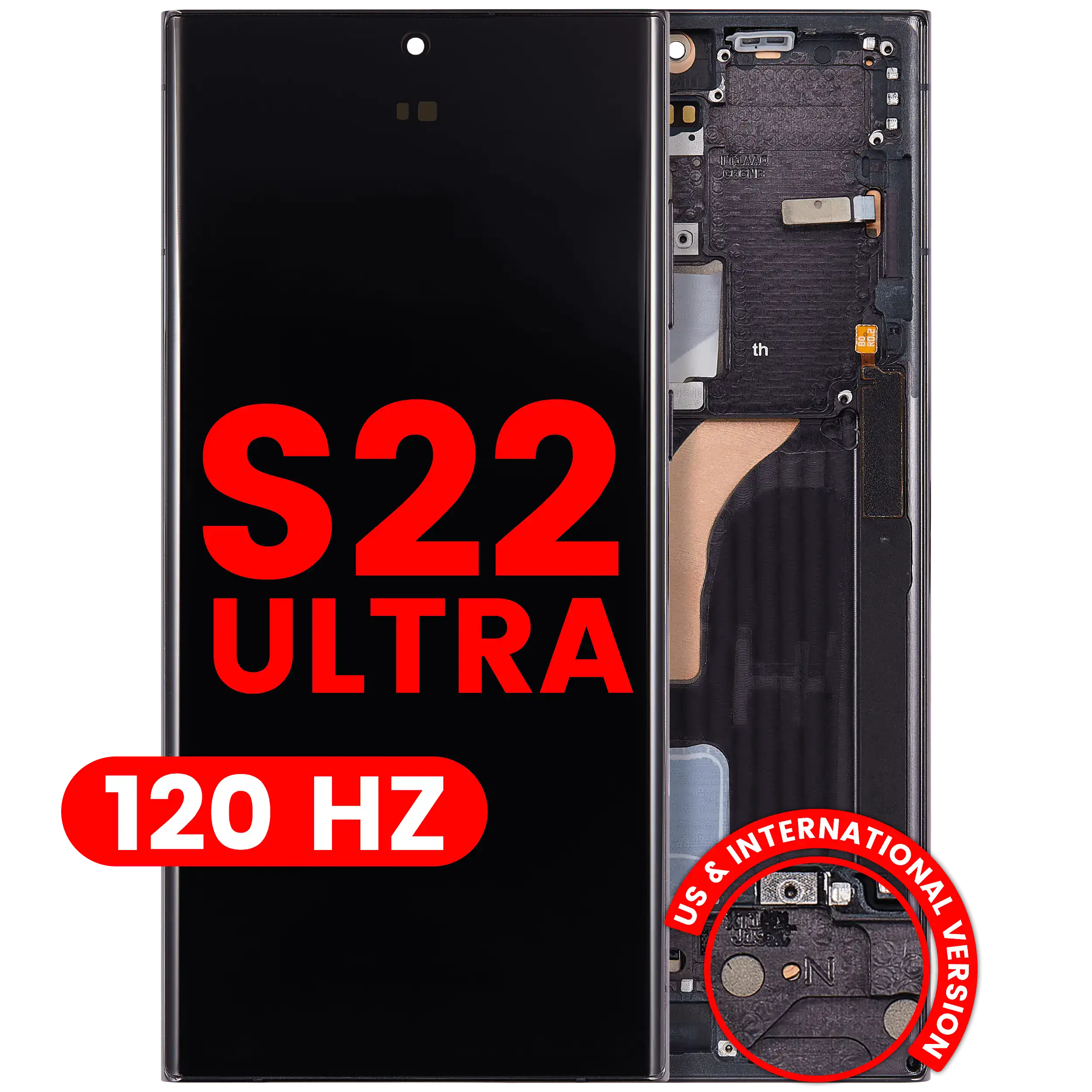 Ensamble OLED Con Marco Para Samsung Galaxy S22 Ultra 5G (Versión EE.UU. e Internacional) (Aftermarket Plus) (120Hz) (Negro Fantasma)