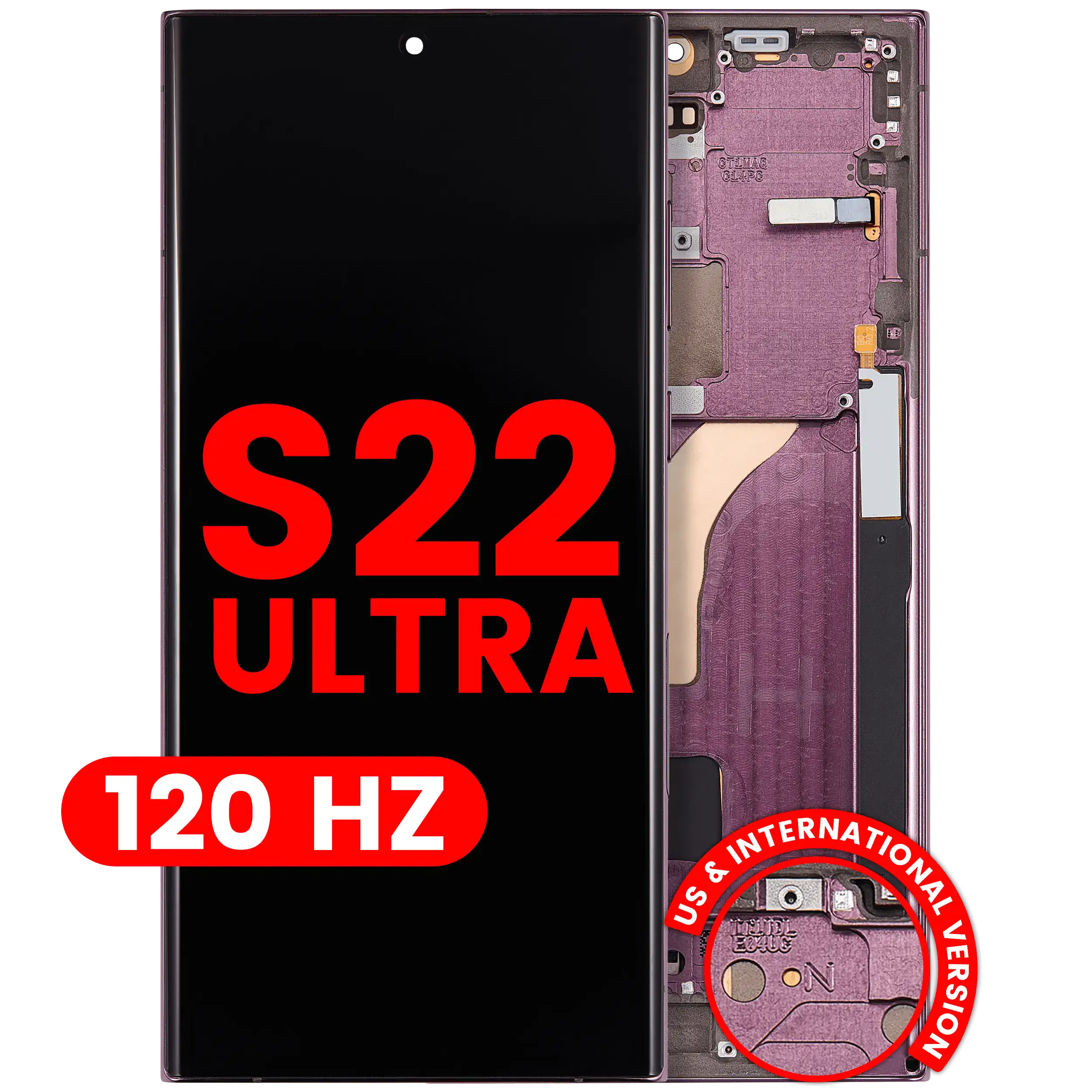 Ensamble OLED Con Marco Para Samsung Galaxy S22 Ultra 5G (Versión EE.UU. e Internacional) (Aftermarket Plus) (120Hz) (Burdeos)